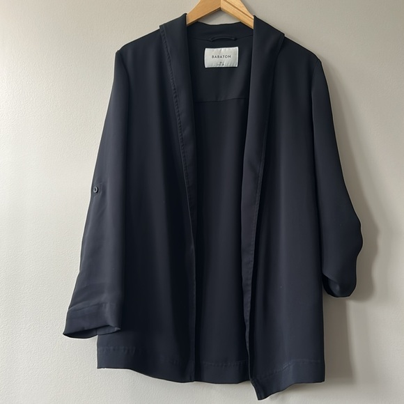 Aritzia Babaton Power Hip Black Blazer Tab Roll up Sleeve - Picture 10 of 13